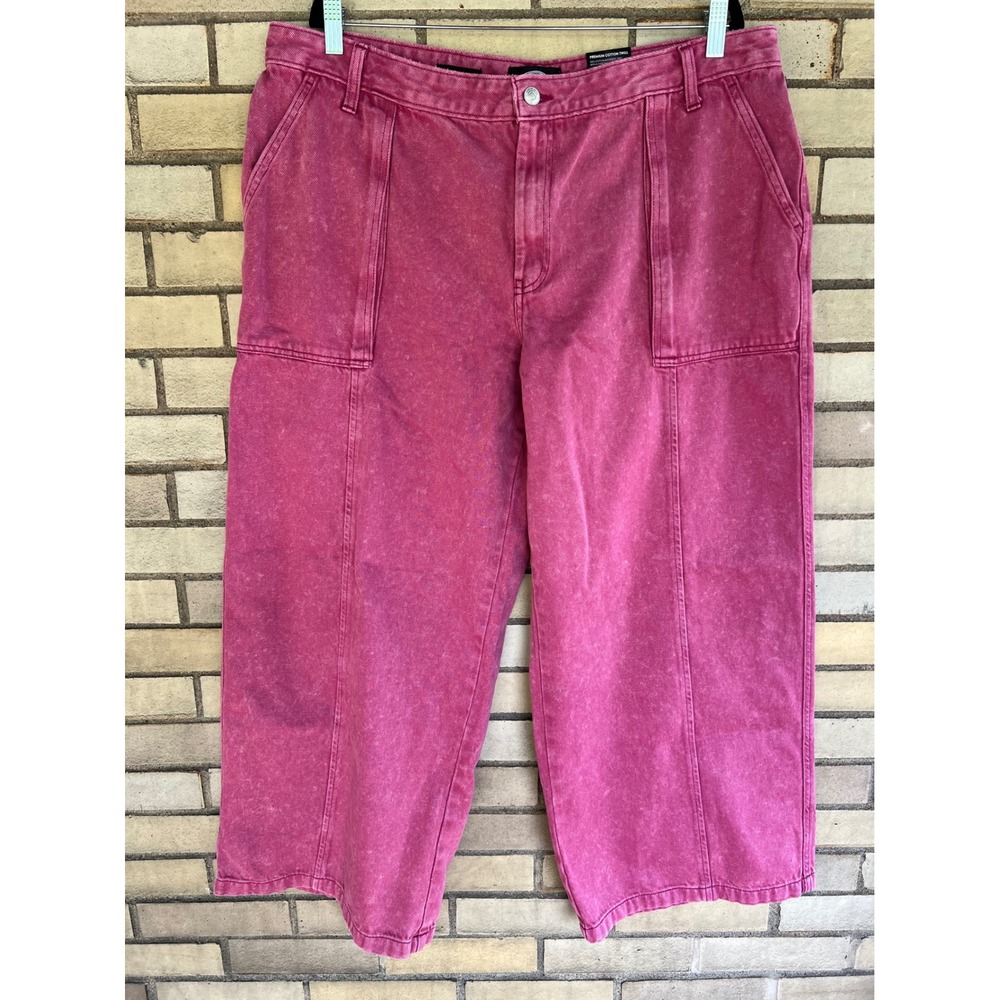 Scoop Mineral Washed Pink Relaxed Wide Leg Jeans Cotton Denim Plus Size 20 NWT